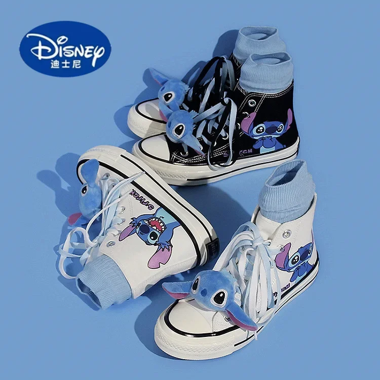 

2025 Популярные высокие парусиновые кроссовки с героями мультфильмов Disney | Модные черные туфли с уникальным дизайном, модная одежда унисекс