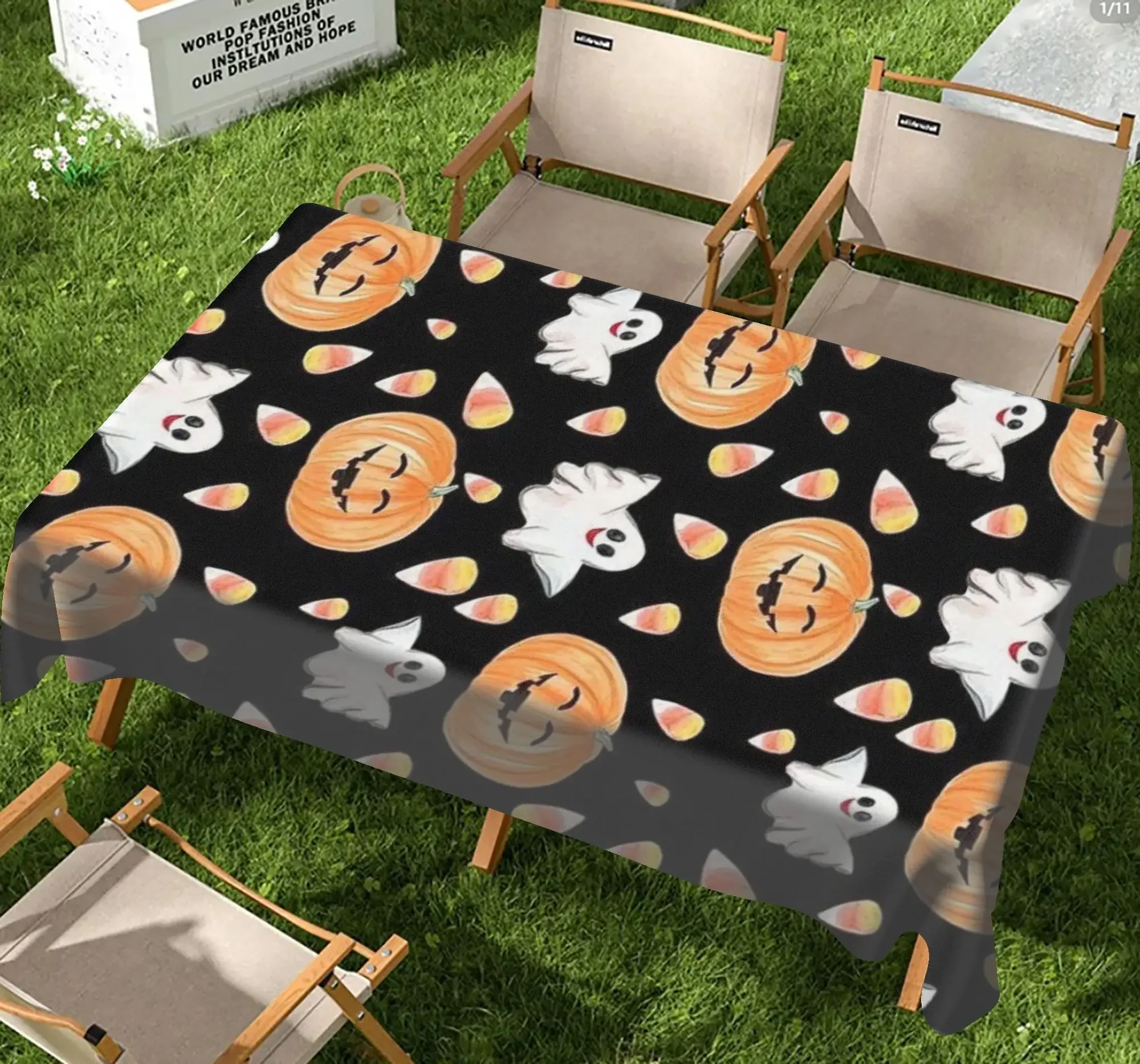 

Скатерть для Хэллоуина, тыква, призрак, забавный узор, водонепроницаемая, устойчивая к пятнам, необходимая для вечеринки на открытом воздухе