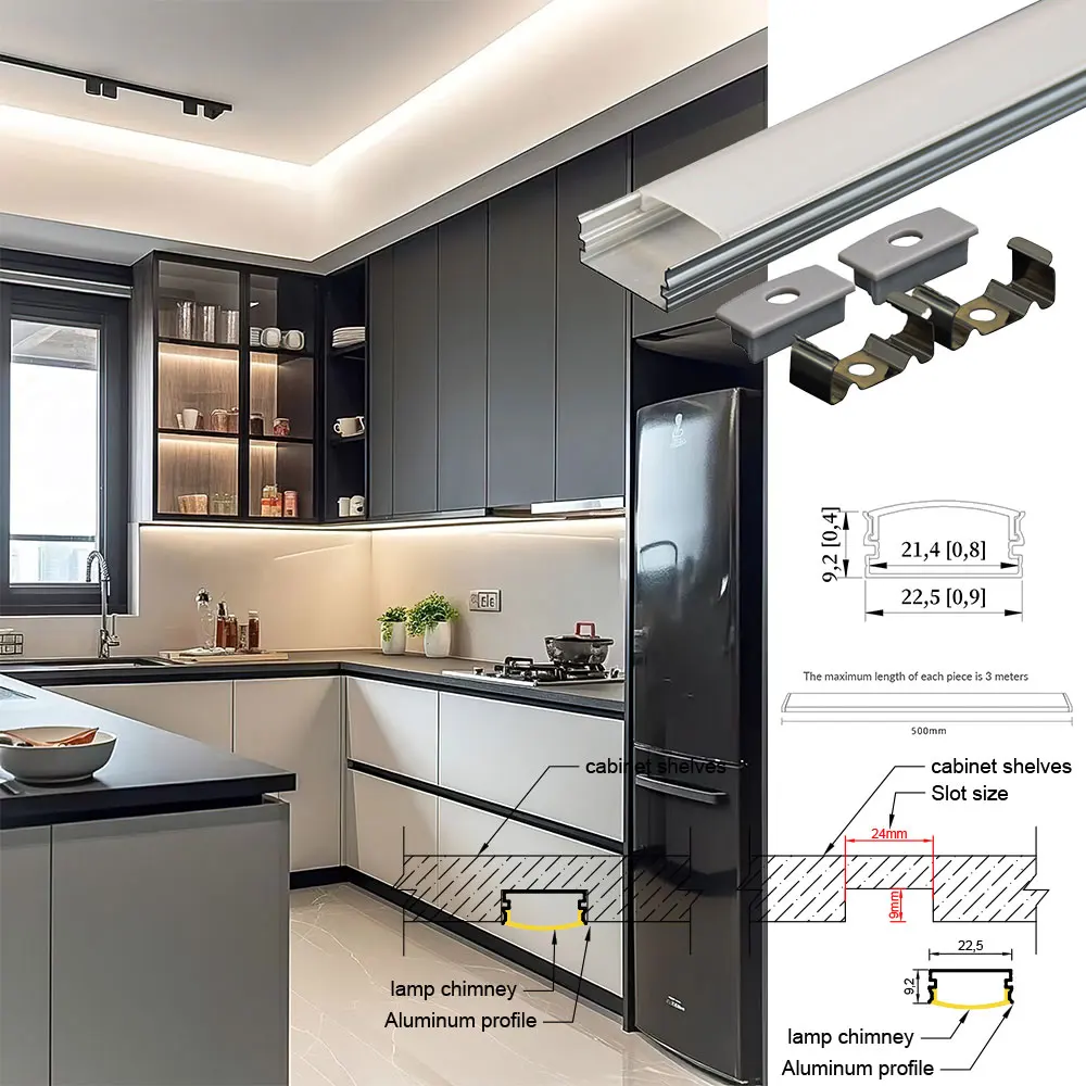 

23*10mm 0.5m Aluminum Profile LED Strip Light Designed for Embedded Installation in Cabinets Wardrobes Wine Cabinets Bookcases