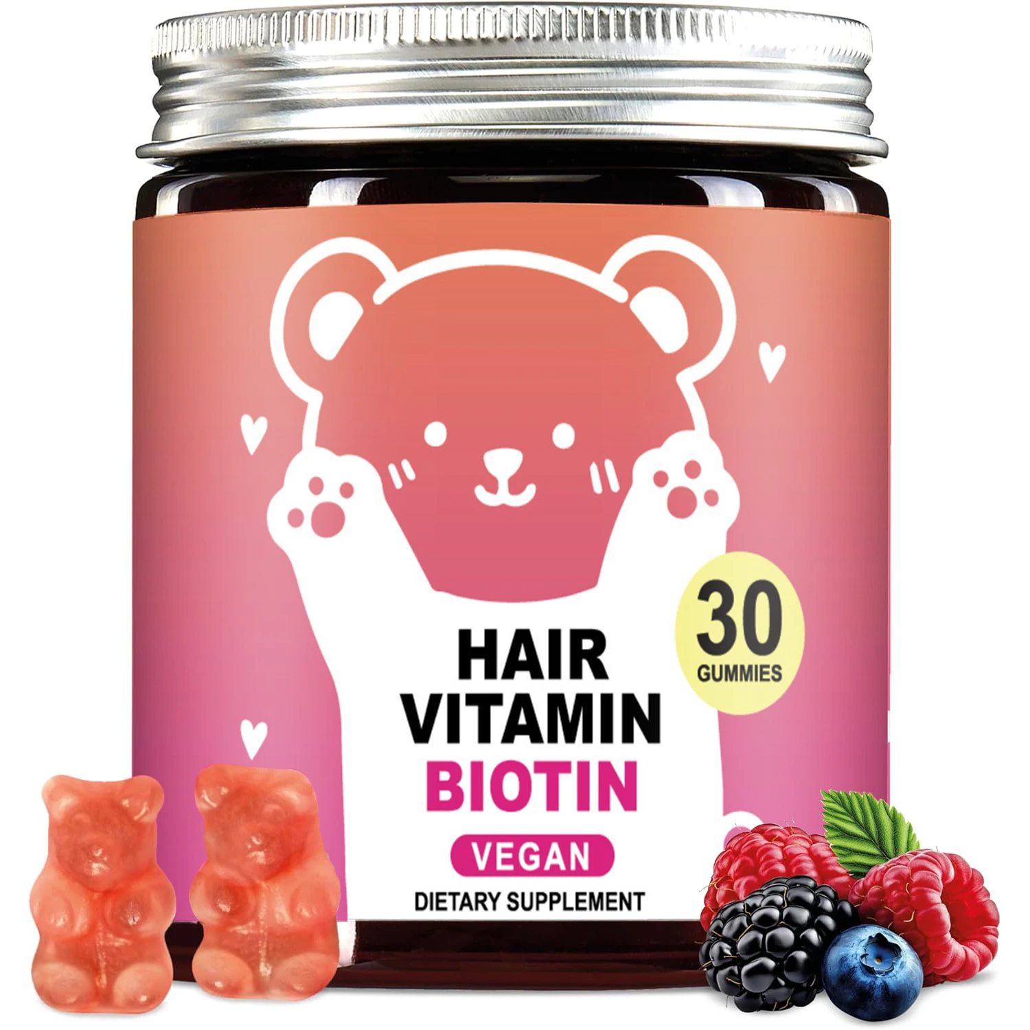 Biotin 5,000 mcg Hair Growth Gummies - Complete Beauty Formula Vegan to Support Healthy Hair, Glowing Skin and Stronger Nails
