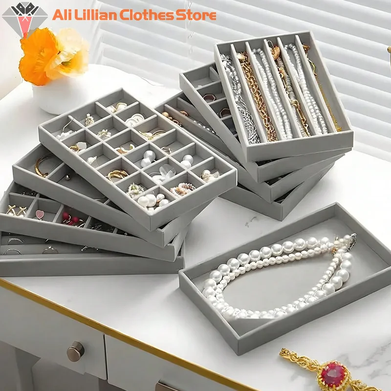 

Flocked Jewelry Display Tray Stand Box Multiple Style For Necklace, Bracelet, Earring, Ring Organizer Boxes