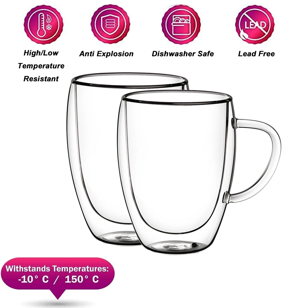 1pc Clear Double Wall Glass Coffee Mugs Insulated Layer Cups for Bar Tea Milk Juice Water Espresso Shot 150/250/350/450 ml