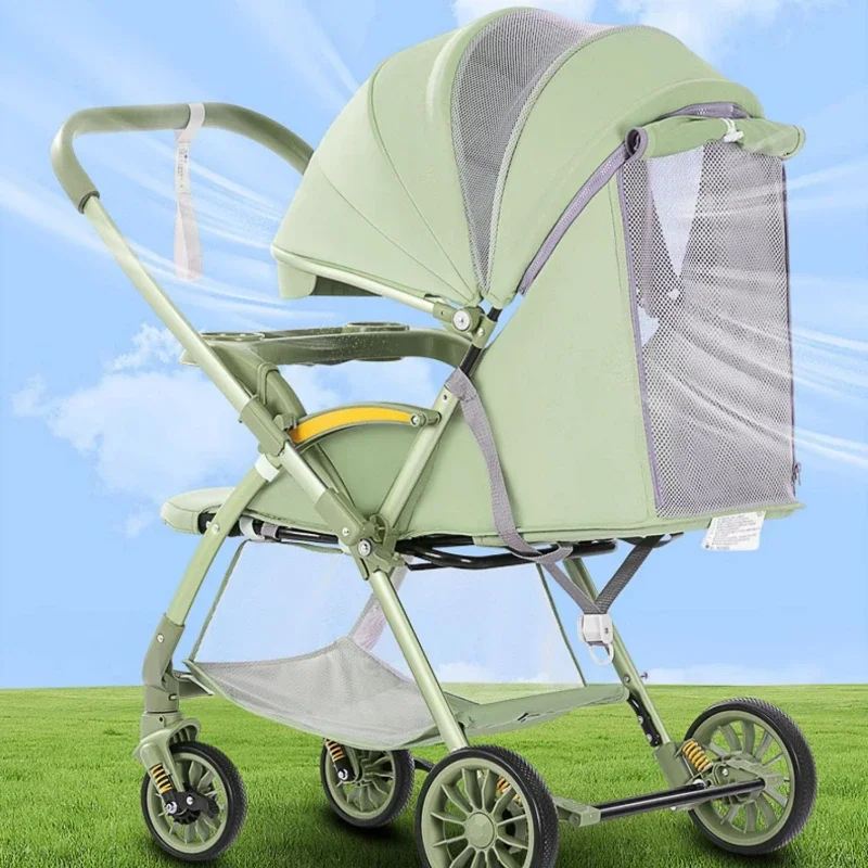 Bi-directional High Landscape Baby Stroller, Can Sit or Lie Down, Four Wheel Shock Absorber, Lightweight Foldable Handcart