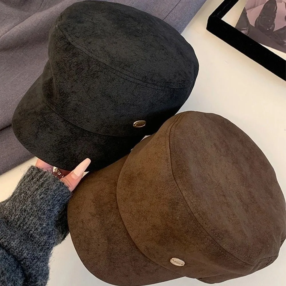 الكورية خمر الجلد المدبوغ قبعة مسطحة حافة Y2k الرسام القبعات تنوعا الفنان قبعة قبعة المرأة