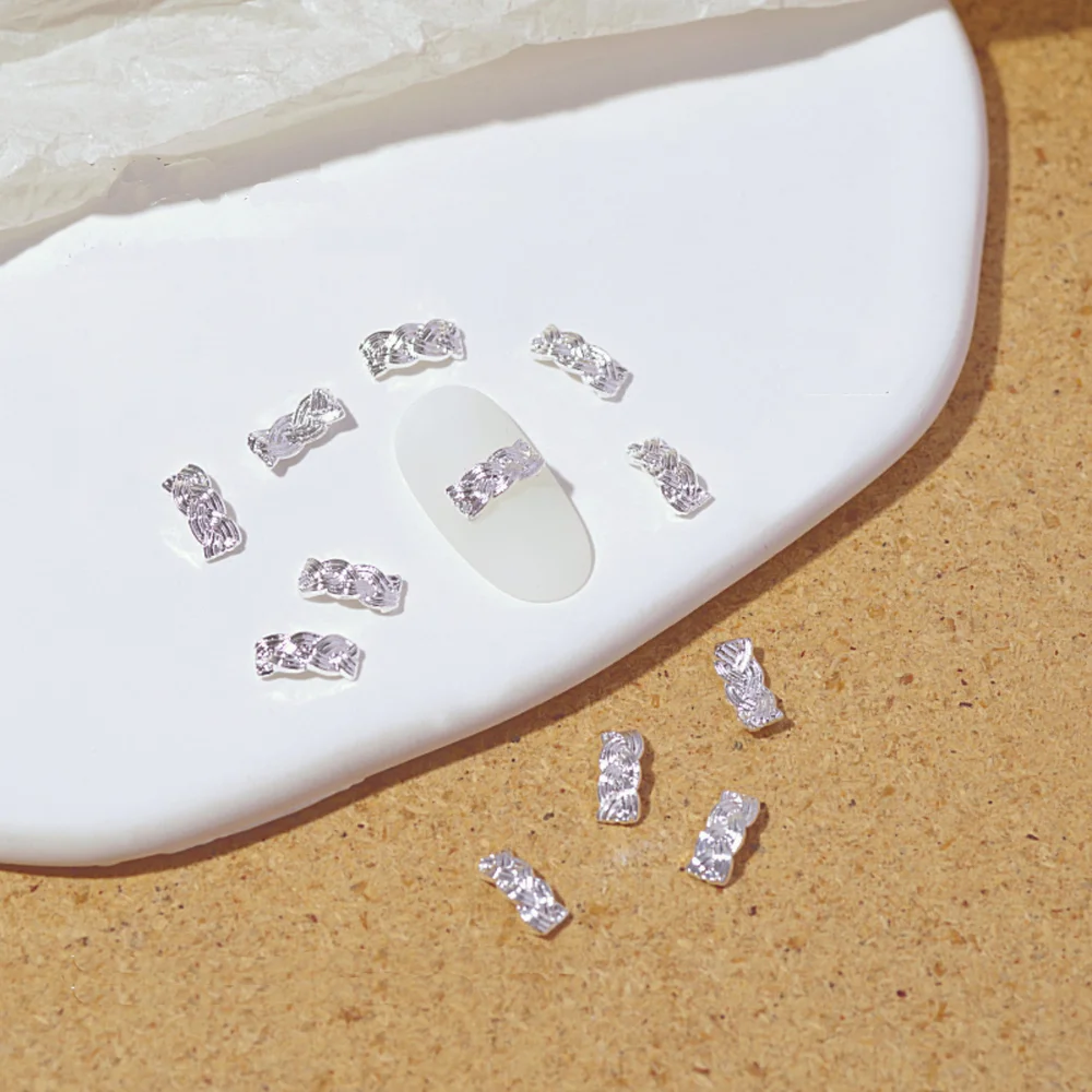 

20pcs Japanese Golden Silver Metal Nail Art Parts 3D Twine Twisted Hollow Irregular Shape Nail Decor Parts Belt Knots Nail Jewel