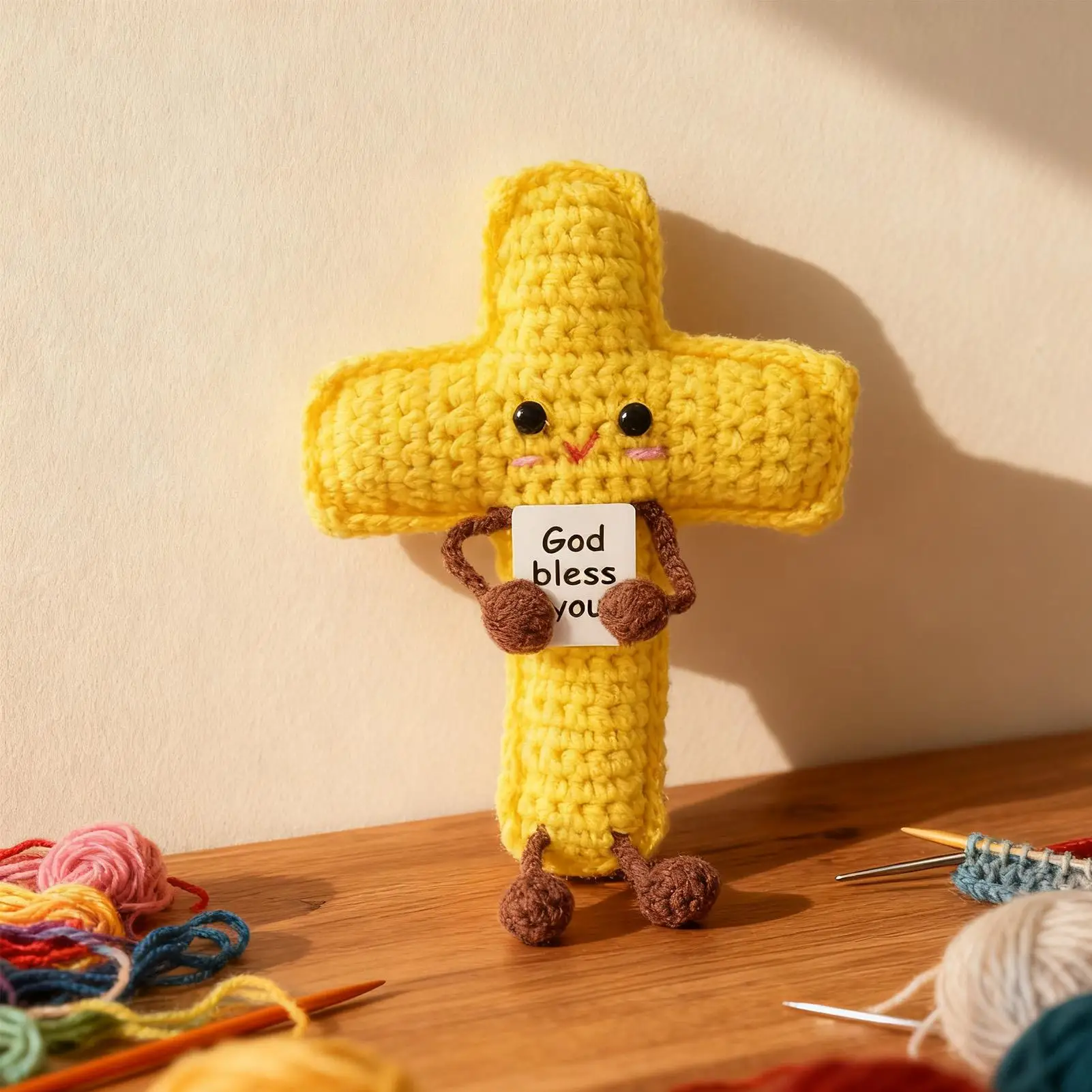 Positive Crochet cross Doll with Affirmation Card Funny Handmade Creative Gift Ornaments DIY Crochet Kit with Yarn for Birthday