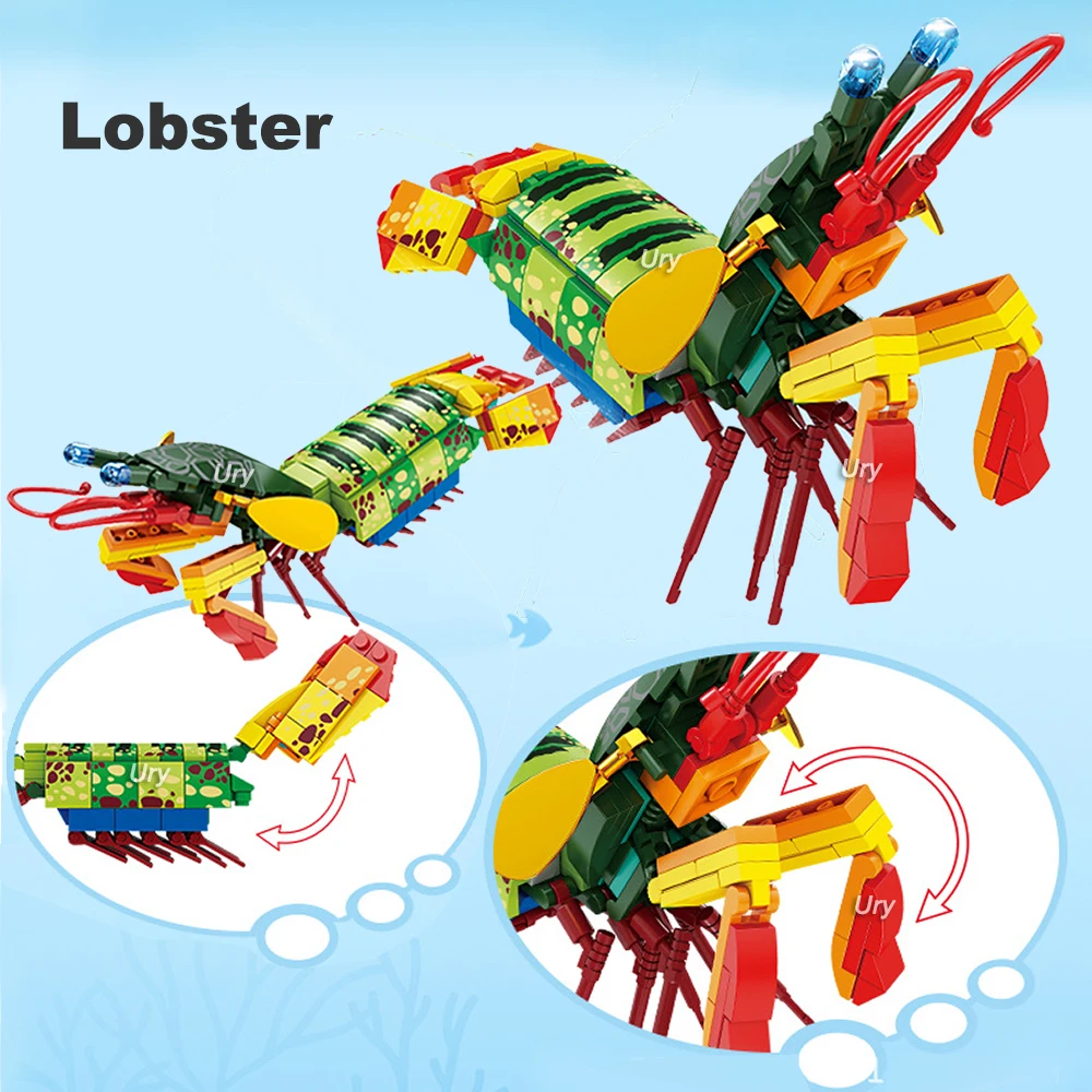 Moc Ocean Marine Fish Animals Lobster Octopus Squid Hermit Crab Model Set Building Blocks Diy Children Assemble Toy for Kid Gift