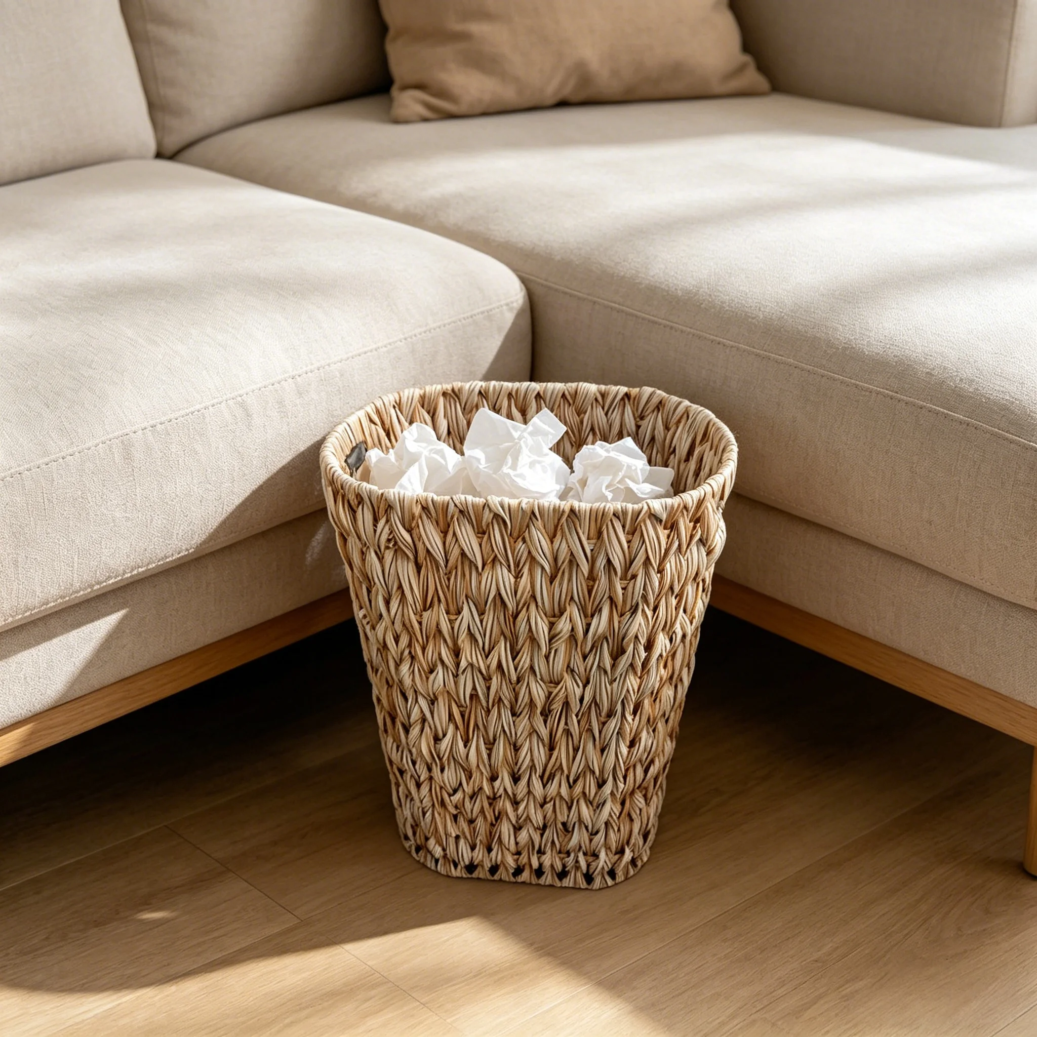 Wicker Trash Can,Bathroom Trash Can,Water Hyacinth Wicker Waste Basket for Bathroom,Handwoven Narrow Small Waste Basket