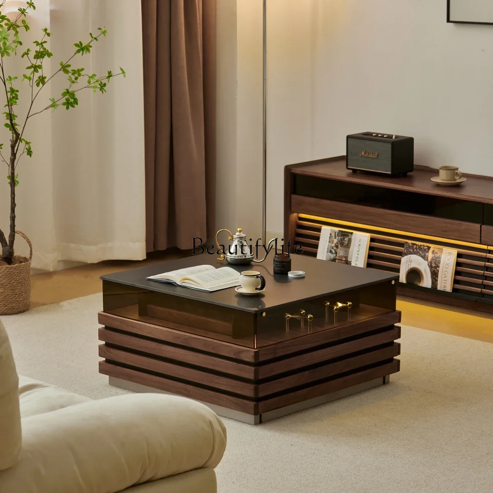 

yj7 Nordic modern simple light luxury style rock slab coffee table oak walnut square furniture coffee table