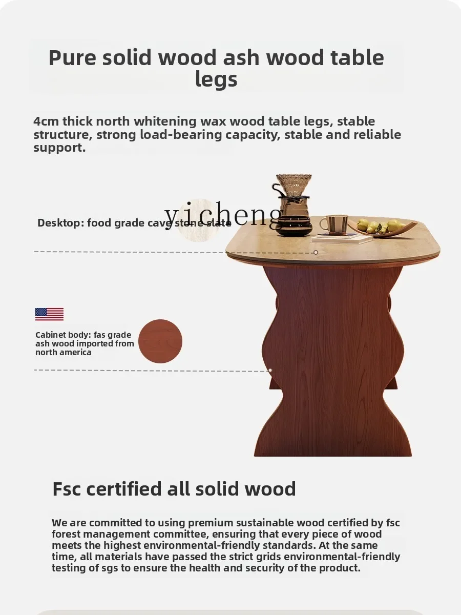 

W5.14 Simplified Furniture Ripple Dining Table Ash Wood Medium Antique Dining Table Travertine Slate