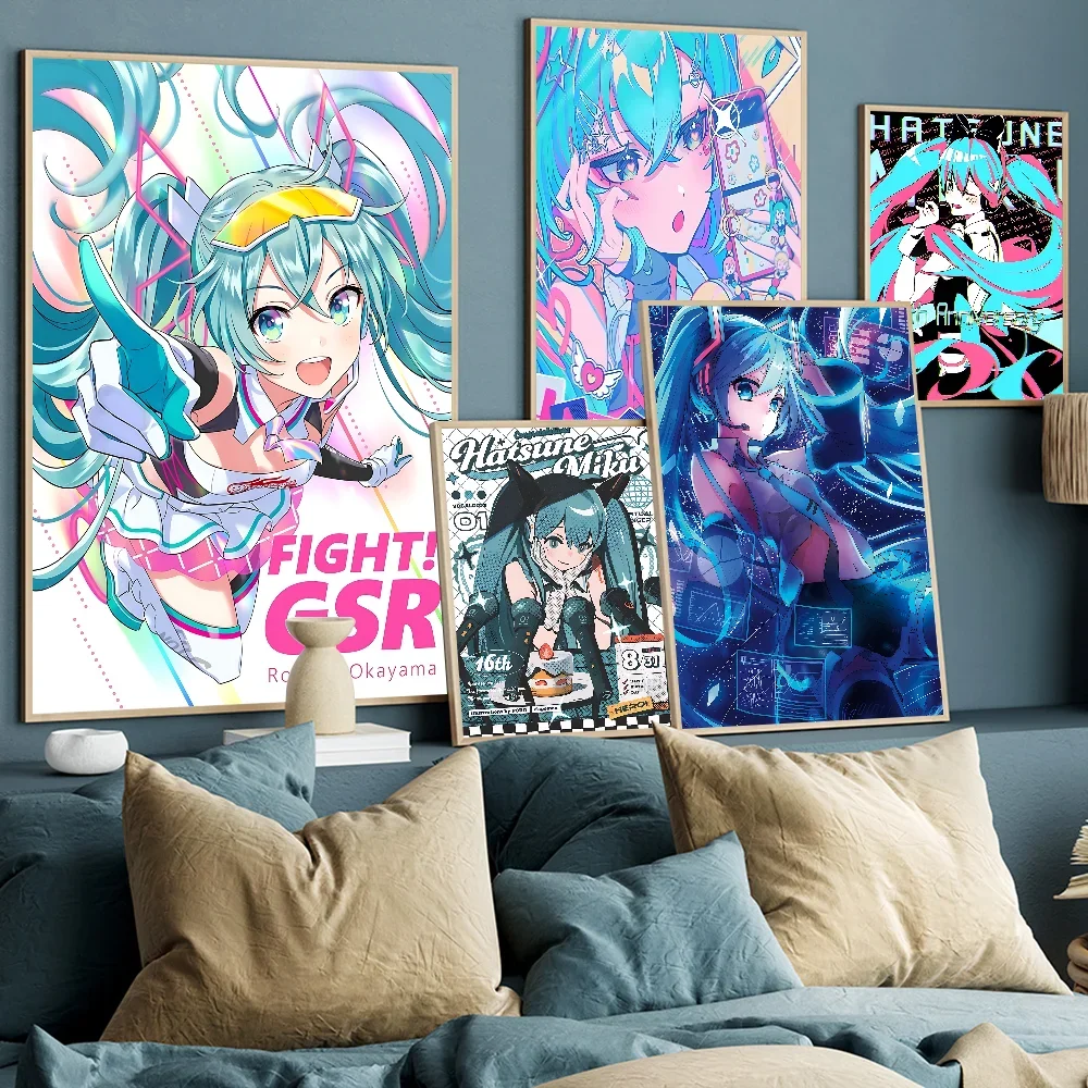 H-HATSUNE M-MIKU Whitepaper Poster Waterproof Paper Sticker Coffee House Bar Aesthetic Art Wall Painting