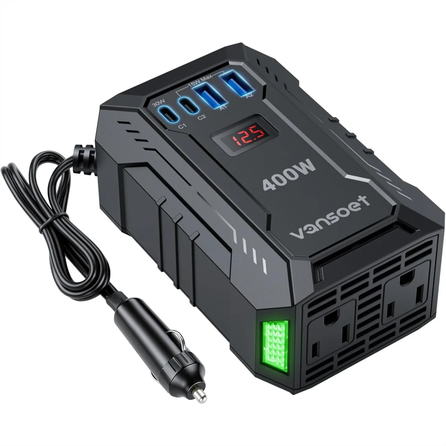

400W Car Power Inverter DC 12V to 110V AC with PD 30W USB-C and 2 USB-A Ports, 2 AC Outlets for Laptop Phone Road Trip