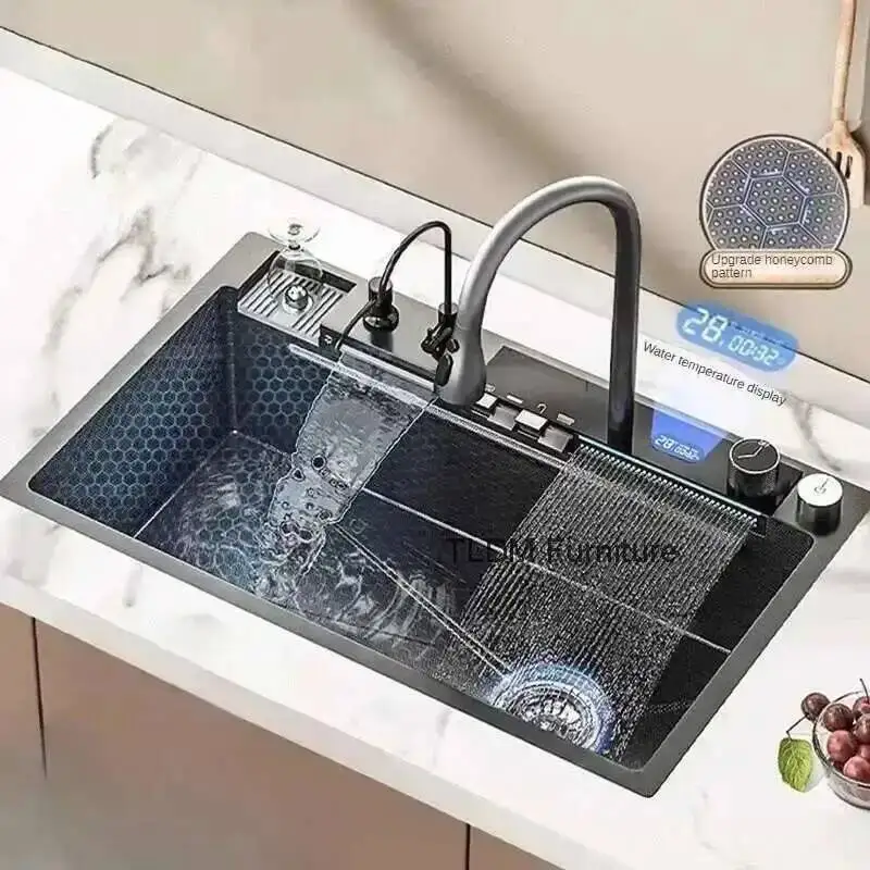 Kitchen Modern Large Sink for Kitchen Honeycomb Embossed Embedded Stainless Steel Sinks Minimalist Sinks House for Dining Room H