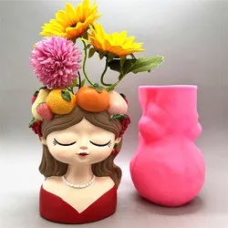 2025 silicone mold fruit girl flowerpot resin gypsum concrete crystal drip glue tool DIY handmade crafts