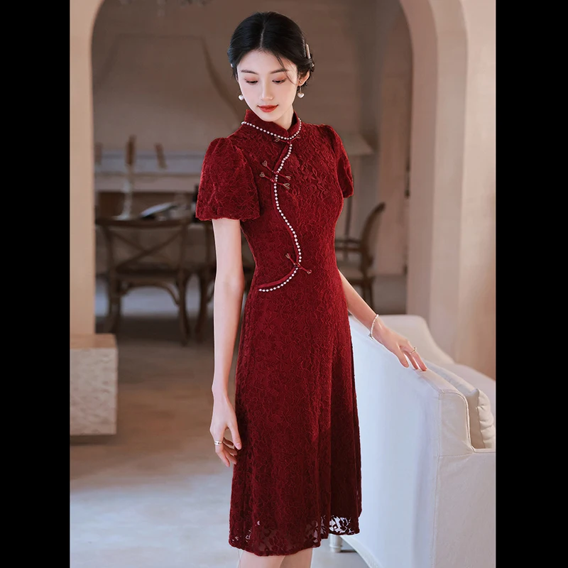 

Yourqipao Chinese 2023 Traditional Cheongsam Wedding Toast Dress New Spring Burgundy Women Engagement Evening Dresses Prom Gowns