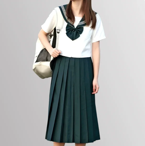 Japanese Jk Uniform Sets Green Sweet Long Sleeve Navy Collar Fashion High Waist A-line Versatile Age-reducing Pleated Skirt