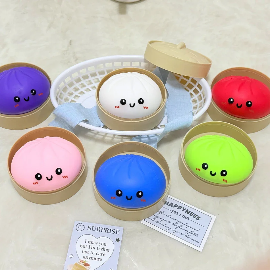 Realistic Giant Dumpling Squishy Squeeze Toy with Bamboo Steamer Soft Dough Ball Decompression Fidget Funny Creative Gift