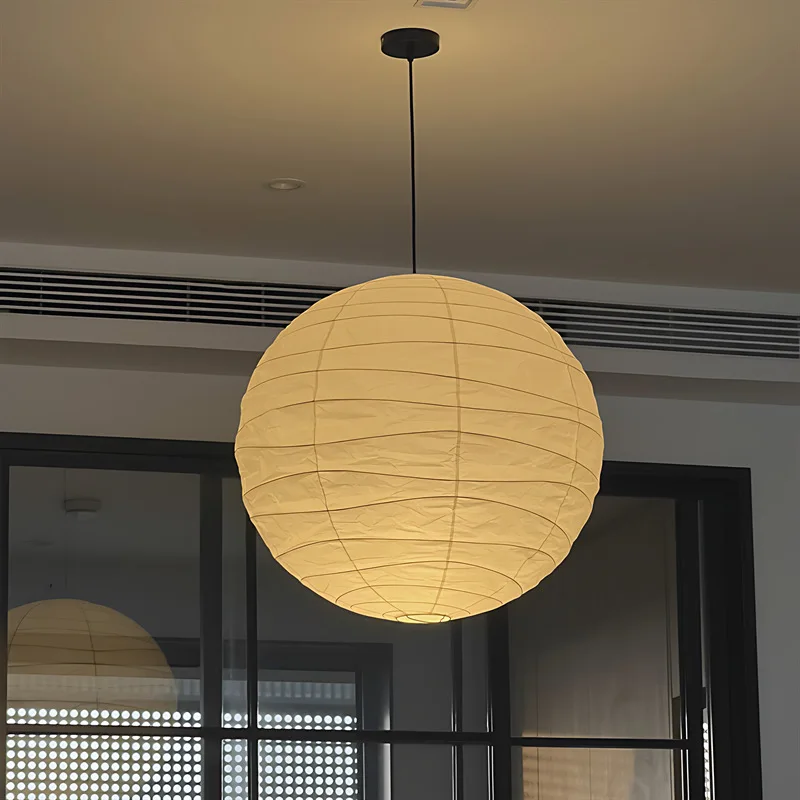 Designerska lampa wisząca z długimi lampami Akari Noguchi Yong LED E27 okrągła kula Wabi-sabi do sofy do salonu sypialni stołowej