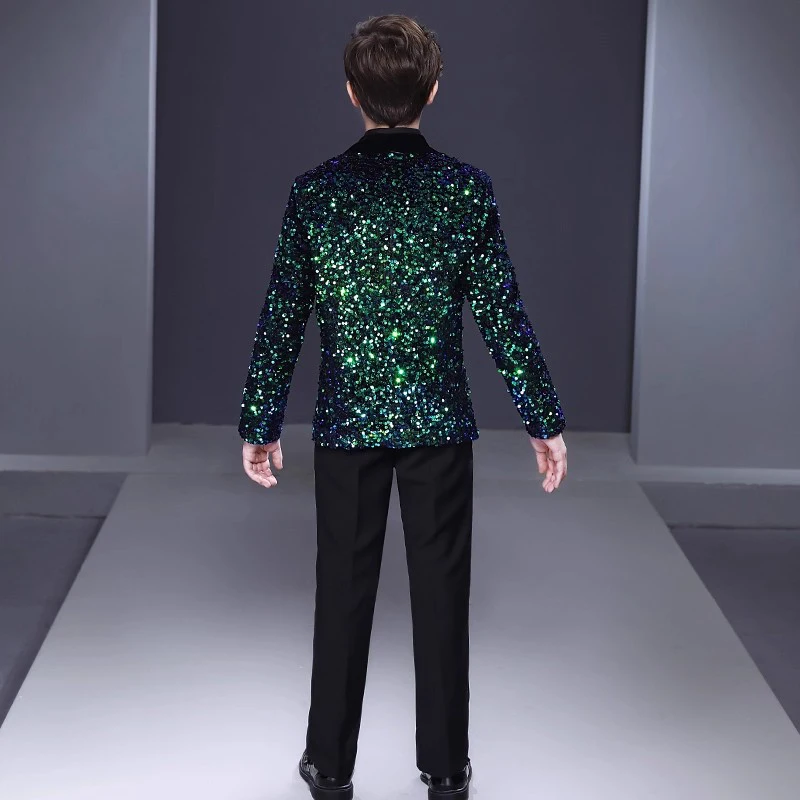 أطفال بدلة رسمية ترتر للبنين 3-16 سنة شهم سهرة الزي حفل زفاف عيد ميلاد السترة السراويل سترة زر واحد