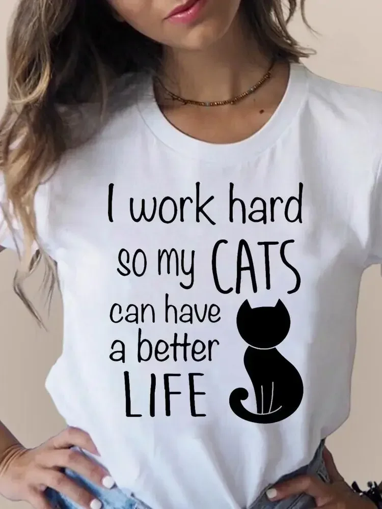 Plus Size Print T Fashion 3D Cat uroczy Trend odzież damska ubrania z krótkim rękawem letnie T-shirty damskie z grafiką