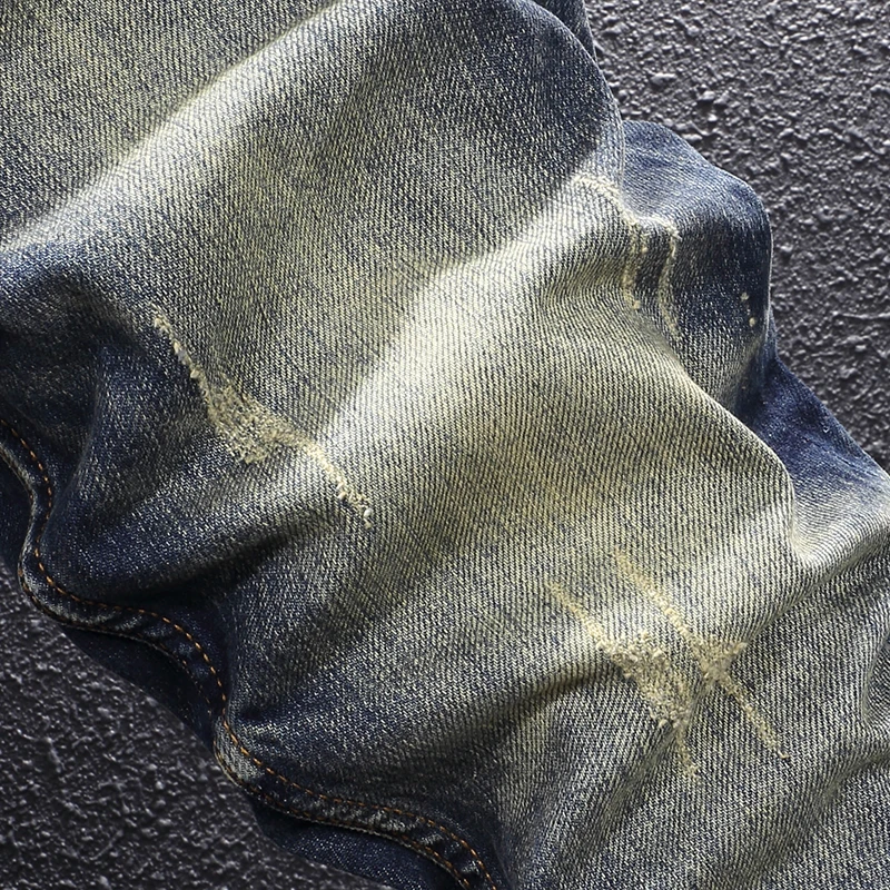 Vaqueros bordados RetroY2K de moda para hombre, vaqueros ondulados adelgazantes elásticos azules lavados Retro de alta calidad, Je de diseñador italiano