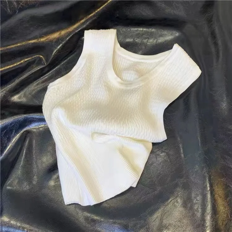 

Ele Simple Knitted Rib Vest Women's Slimming Summer Faion Basic Color V-Ne Svel Regular Fit Casual Wear