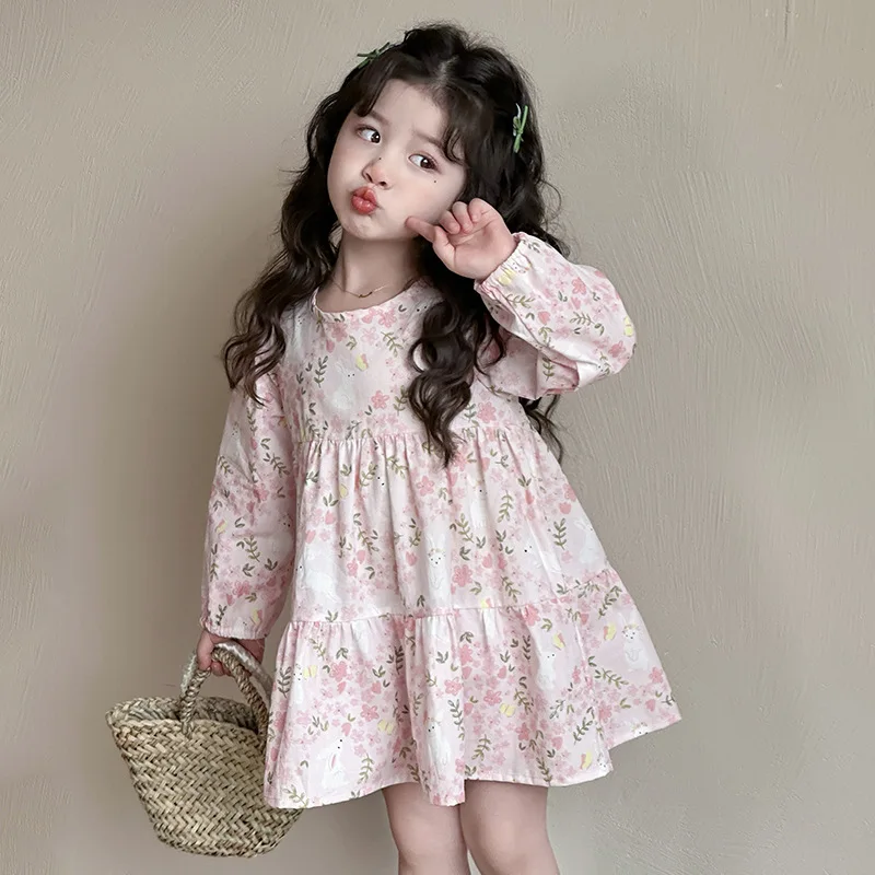 

Girls' Skirt2025New Fashionable and Stylish Spring and Autumn Baby Princess Spring Dress for Toddlers Sweet Floral Dress