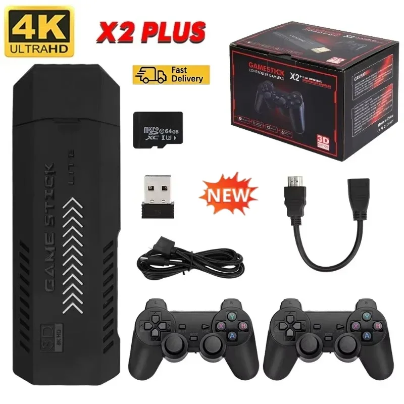 New X2Plus GD10 Pro 4K Game Stick 3D HD Retro Video Game Console Wireless Controller TV 50 Emulator for PS1/N64/DC 256G 128G 64G