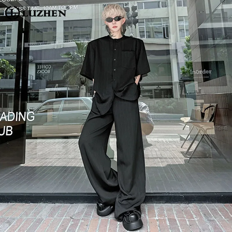 

LUZHEN Handsome Two-piece Sets 2025 Summer New Solid Color Fashion Short Sleeve Shirts Men's Elegant Loose Casual Pants JY1899
