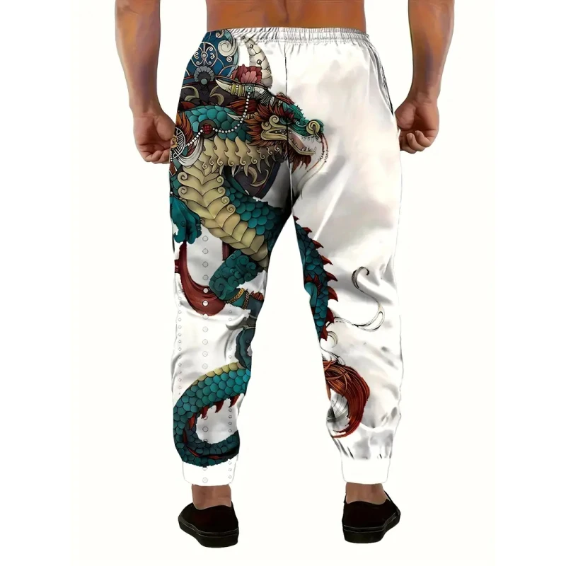 Men's casual pants divine beast 3D printing drawstring warm tight sports jogging pants fashionable street pant