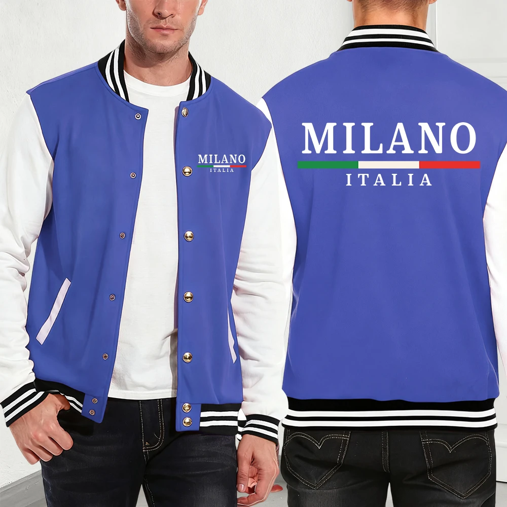 

Milano Italy Flag Color Prints Cotton Coats Mens Winter Fleece Warm Jackets Basics Pocket Baseball Jersey Hip Hop Men'S Clothes