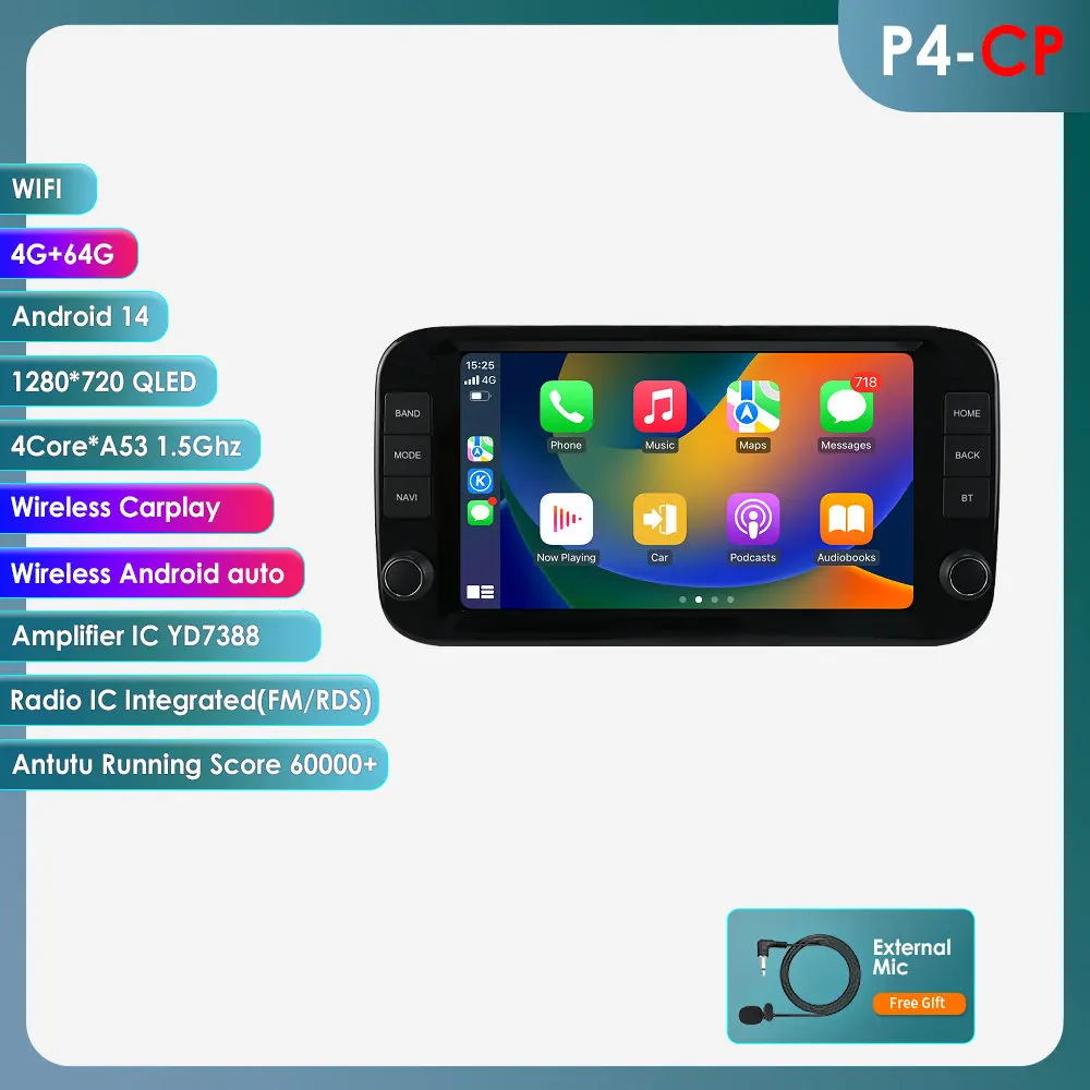 Hizpo 1din Android 14 Auto Intelligent Radio Systeem voor Fiat Panda 2013 - 2020 Carplay Monitor Auto Multimedia Videospeler GPS