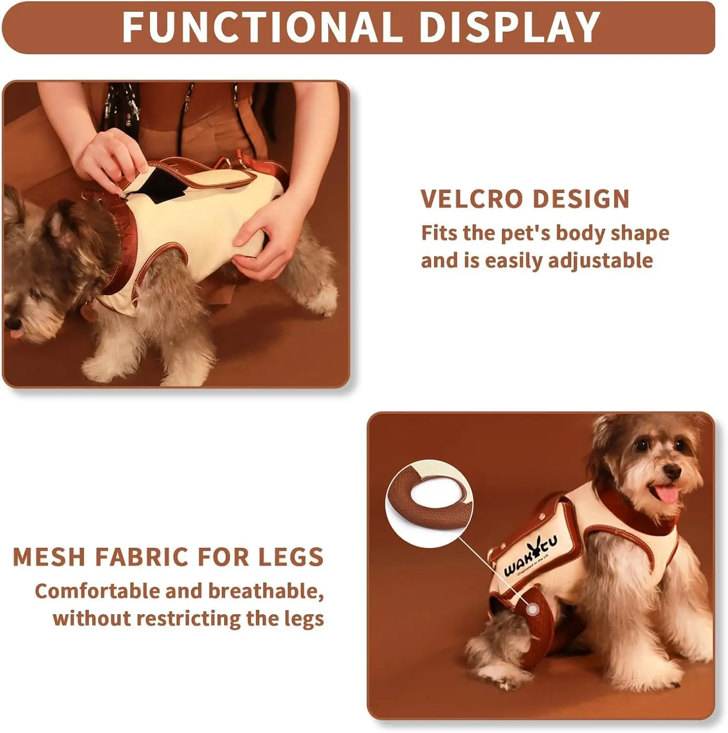Wakytu Dog Lift Harness for Small Dogs Cats Sling Carrier with Handle Leash Pocket Outdoor Travel Walking Hind Leg Stair Support