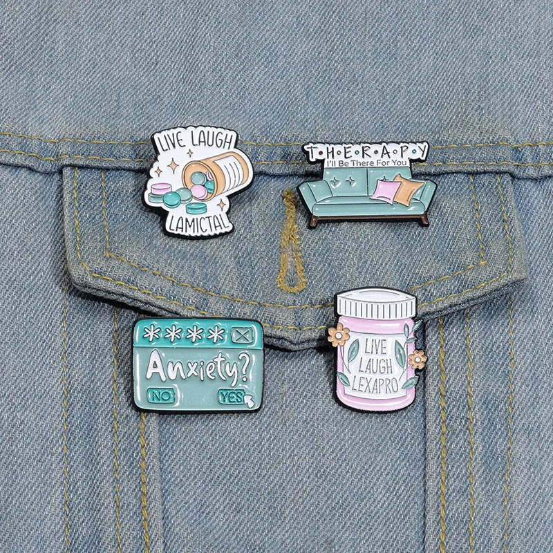 Trend Letter Cartoon Brooch Flower Heart Anxiety Yes No Pill Blood Bag Sofa Lavender Where Can I Go Badge Punk Pins Jewelry Gift