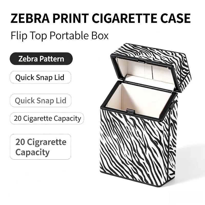 Plastic 20 Cigarettes Storage Cigarette Box Zebra Print Snap Lid Anti‑Moisture Anti‑Pressure Portable Holder Men Outdoor Daily