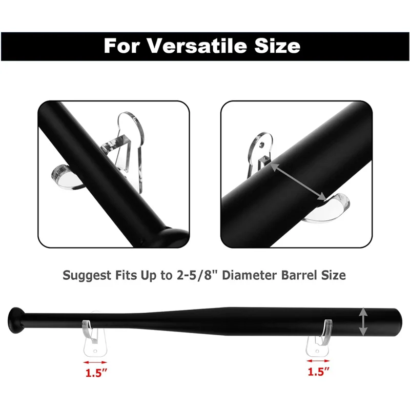 

B06C-1 Pair Acrylic Baseball Wall Mounted Holder Baseball Bat Display Softball Bats Rack Collection Bracket Transparent Easy Ins