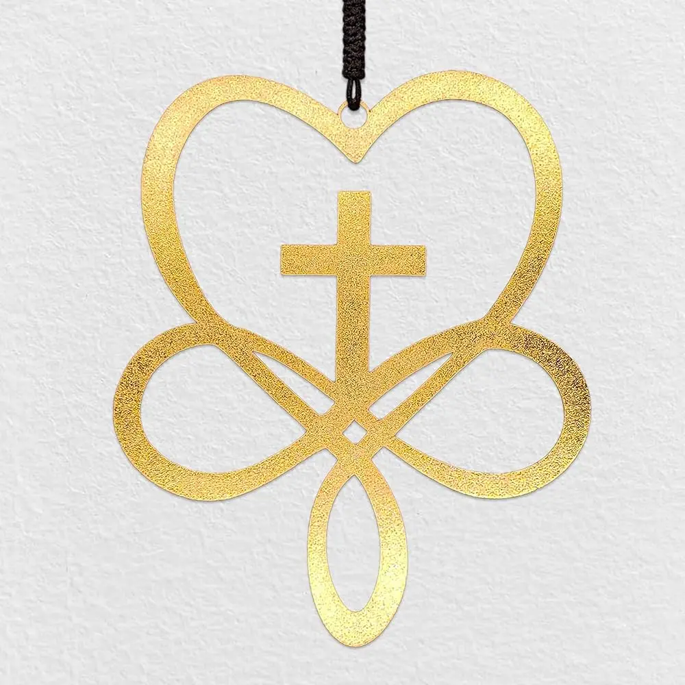 

Electroplated Gold Christian Heart & Cross Ornament – Infinity Love Symbol Hanging Charm – Premium Religious Rearview Mirror