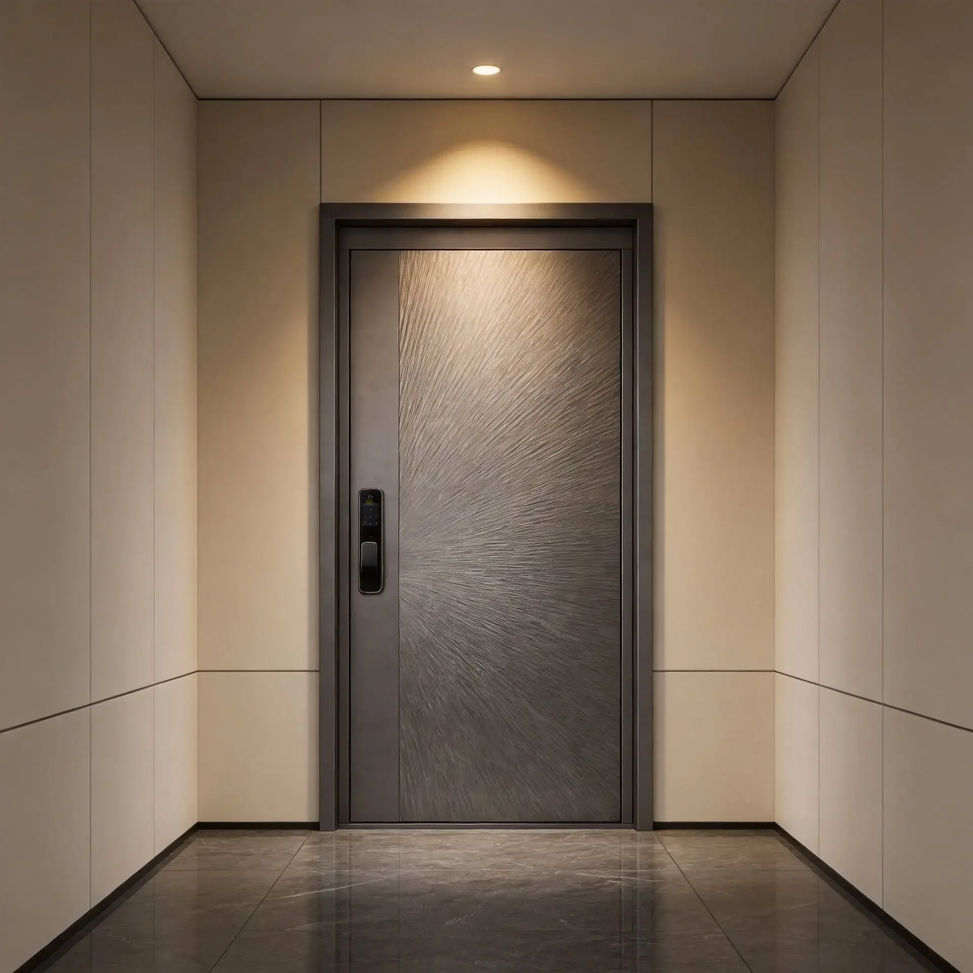 *u_ Modern Textured Aluminium Alloy Security Entrance Door Equipped with Smart Locks Apartment Hinged Doors Durable Front Doors