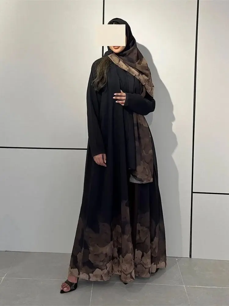 Muslim Women Kimono With Hijab Abaya Damen Dubai Elegant Kaftan Modest Dress Sets Islam Caftan Marocain Robe Femme Musulmane