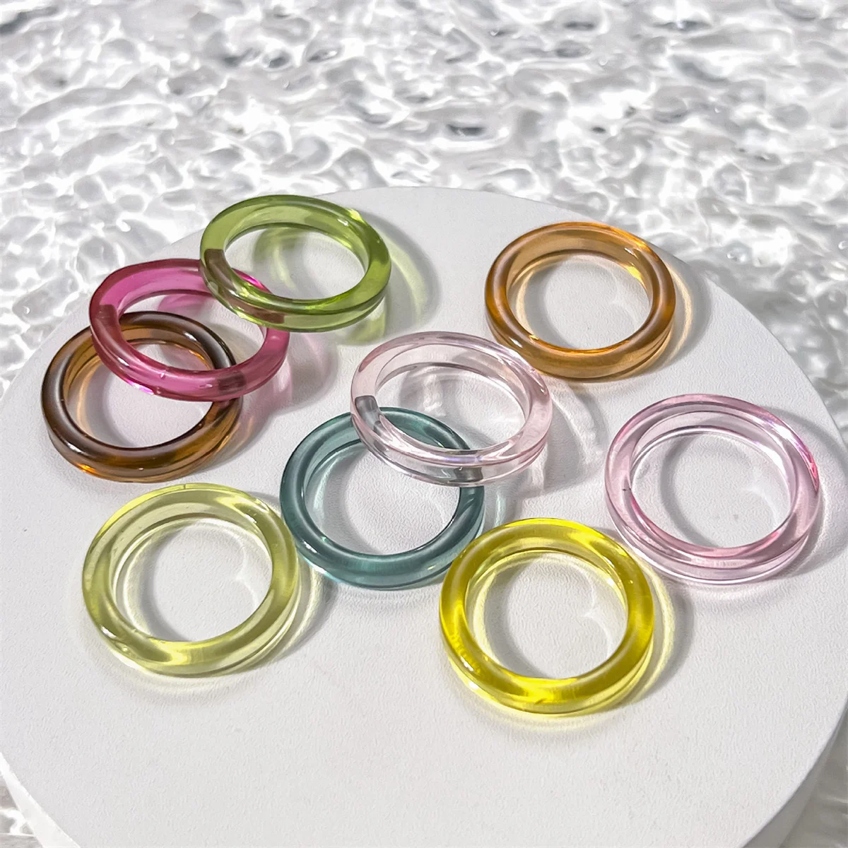 New Vintage Transparent Colorful Acrylic Resin Rings Korea Fashion Geometric Aesthetic Jewelry Ring For Women Trend Punk