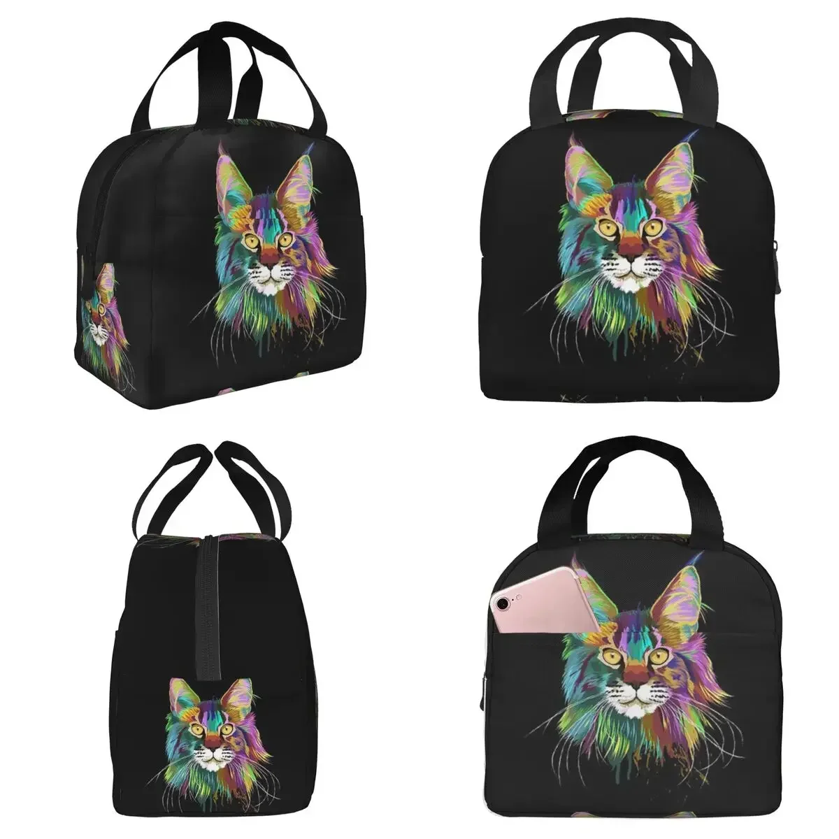 Splash Maine Coon Cat Insulated Lunch Bag for Women Office Cooler Thermal Food Box Tote Portable Lunch Boxes Container