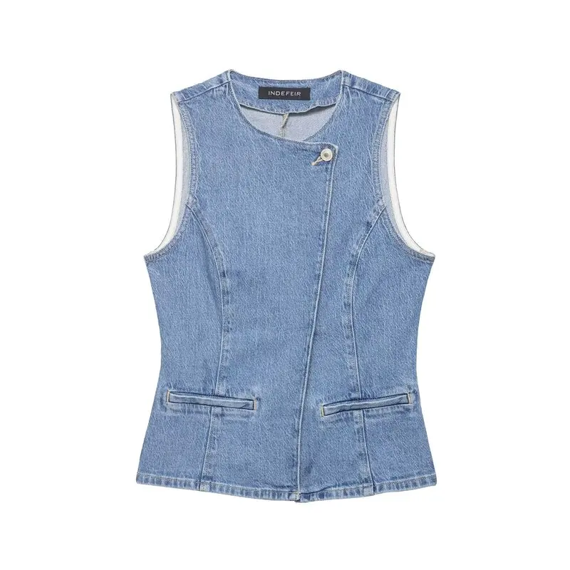 Spring 2026 Women's Sleeveless round Neck Double Breasted Denim Vest  Skirt New Arrival Fashionable Casual Outfit Set