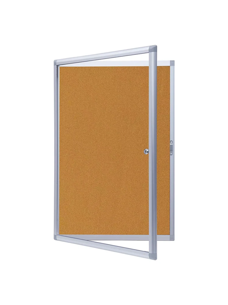 Lockable outdoor enclosed bulletin board, weatherproof cork bulletin board with locking door, wall-mounted aluminum frame