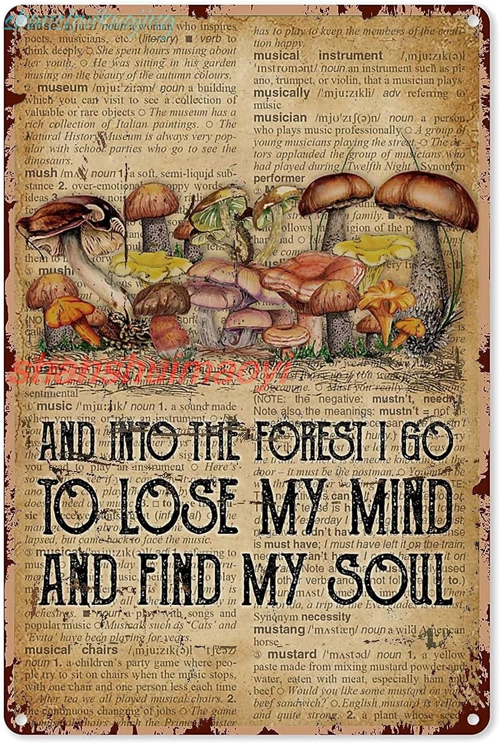 WZVZGZ Rustic Retro Metal Tin Sign Mushroom Dictionary Find My Soul Mushroom Metal Sign Retro Wall Decor for Home Cafes Off FGDD