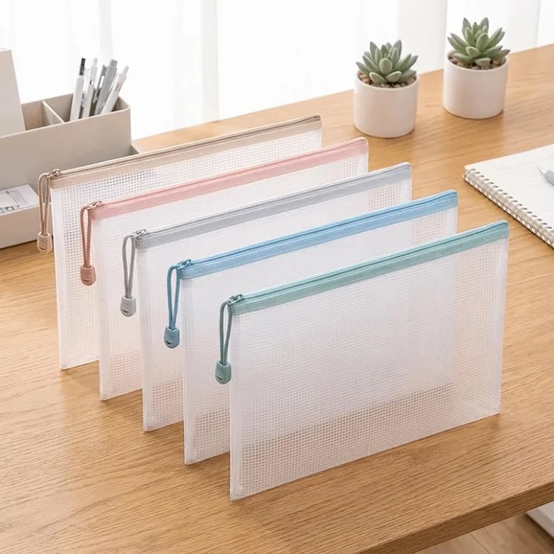 5/10/20/30Pcs A4 A5 Zipper Mesh Bags A4/A5 Size Document Storage Waterproof Mesh Zipper Pouch For Student Paper Receipt Storage