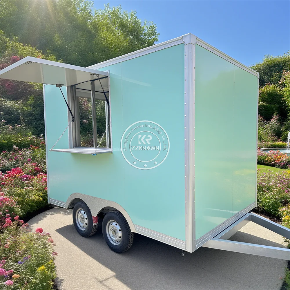 รถขายอาหารเคลื่อนที่แบบลากจูงพร้อมพัดลมดูดอากาศ ขายดี เหมาะสำหรับร้านเบเกอรี่ ร้านกาแฟ ร้านขายขนม