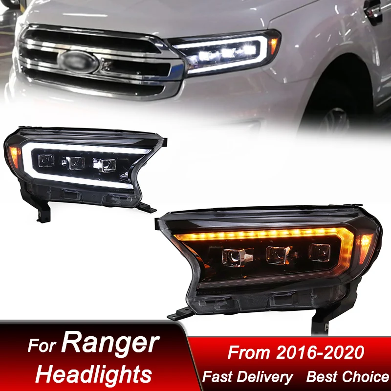 

Поп-автомобильные фары для Ford Ranger 2016-2021, полностью светодиодные автомобильные фары в сборе, обновление, аксессуары для линз проектора с высокой настройкой
