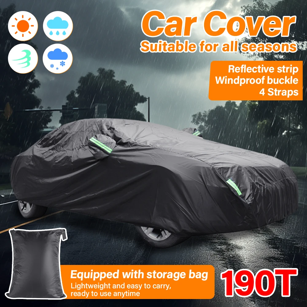

Universal Black SUV Sedan Full Car Cover Outdoor Waterproof Sunproof Rain and Snow Zipper Design Auto Accessories