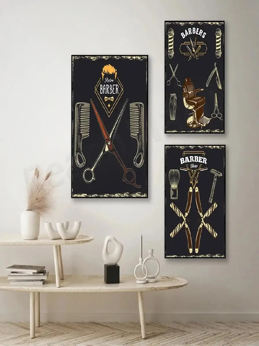 Vintage Barber Tools Poster  Country Style Haircut Canvas Art for Barber Shop Hair Salon Living Room Decor  HD Wall Art Picture