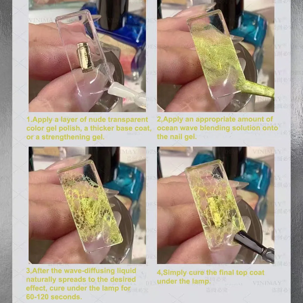 VINIMAY المعادن موجة البحر تزهر هلام مسمار البولندية ماجيك لطخة فقاعة هلام مسمار DIY بها بنفسك الورنيش مانيكير الديكور مسمار الفن لصالون